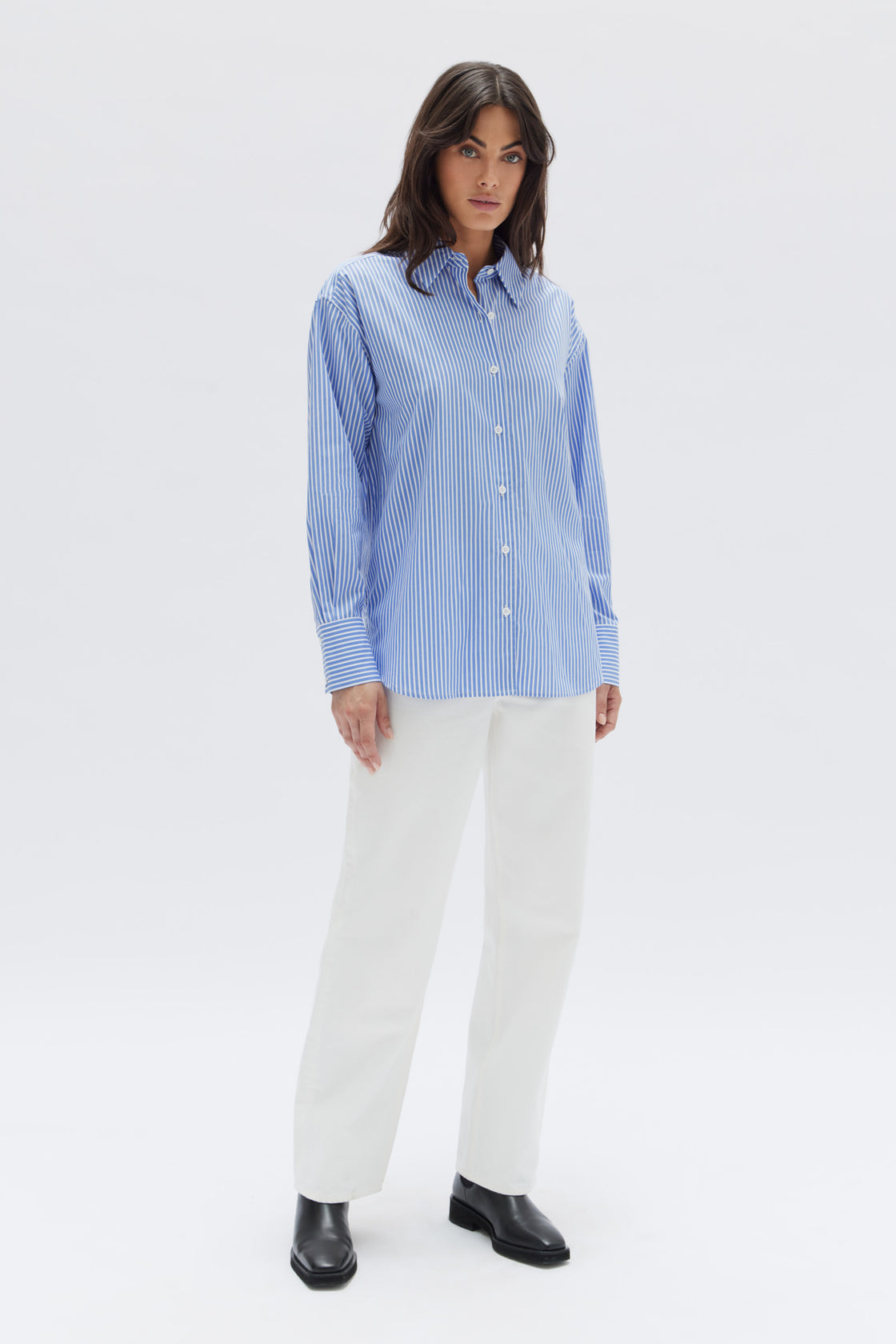 Signature Poplin Shirt - Blue White Stripe