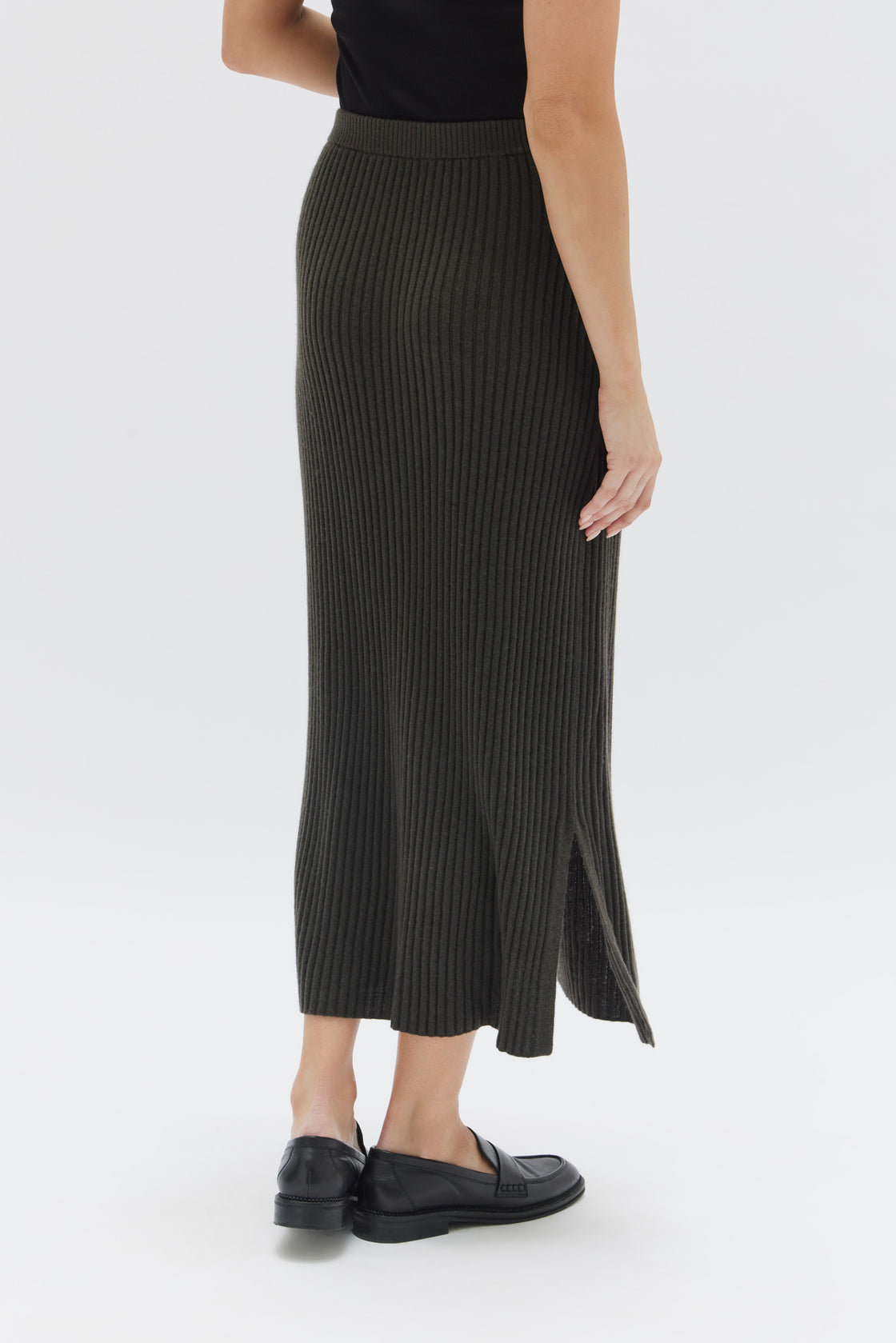 Wool Cashmere Rib Skirt - Clove