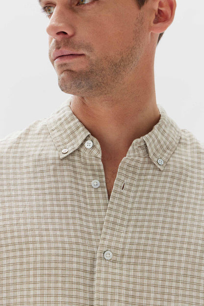 Micro Check Long Sleeve Shirt - Moss Check