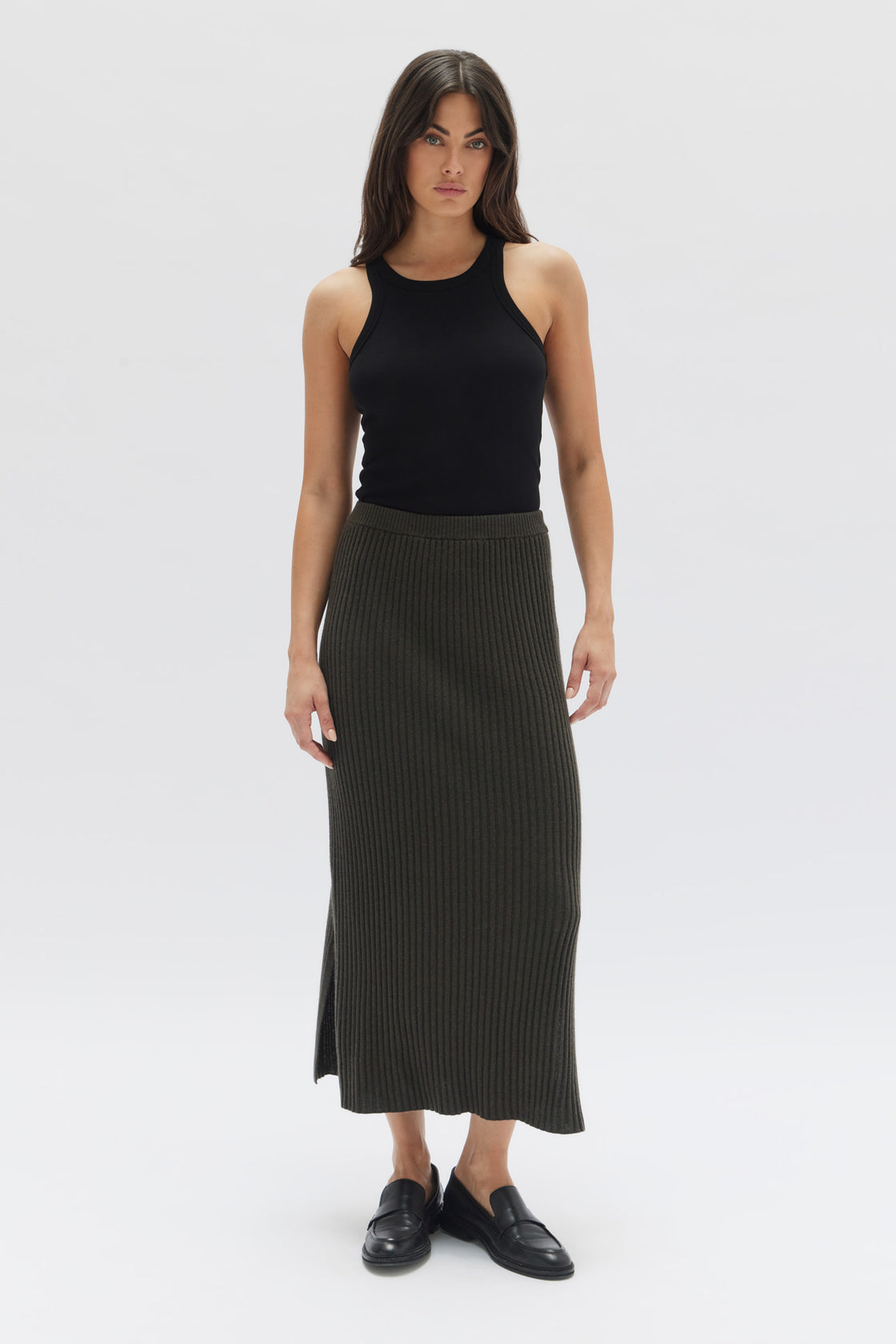 Wool Cashmere Rib Skirt - Clove