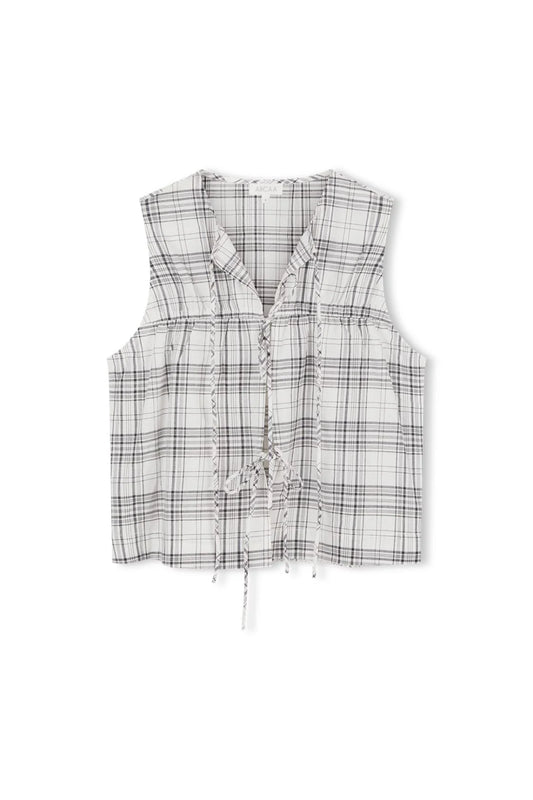 Camille Tie Top - Black & Cream Check