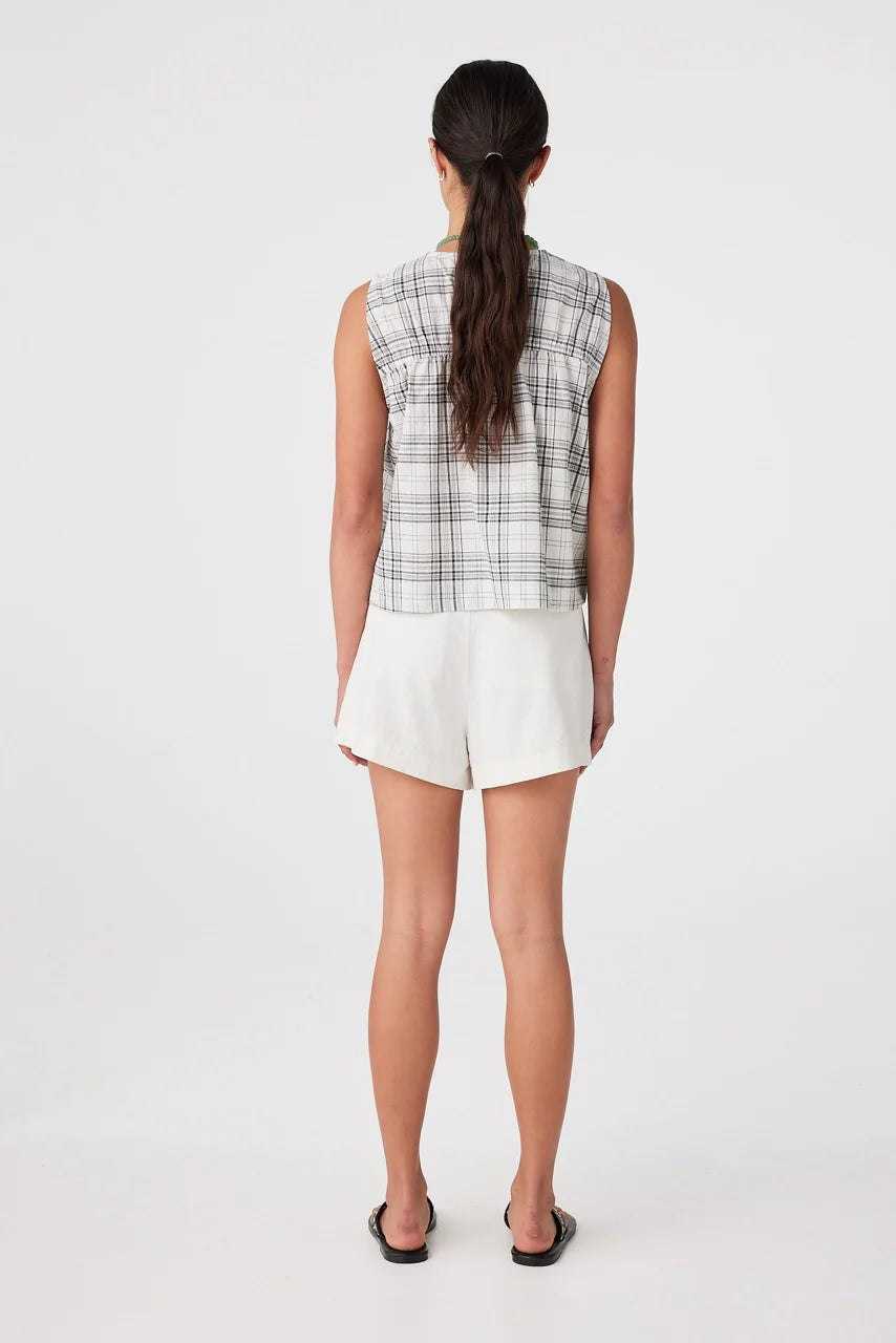 Camille Tie Top - Black & Cream Check