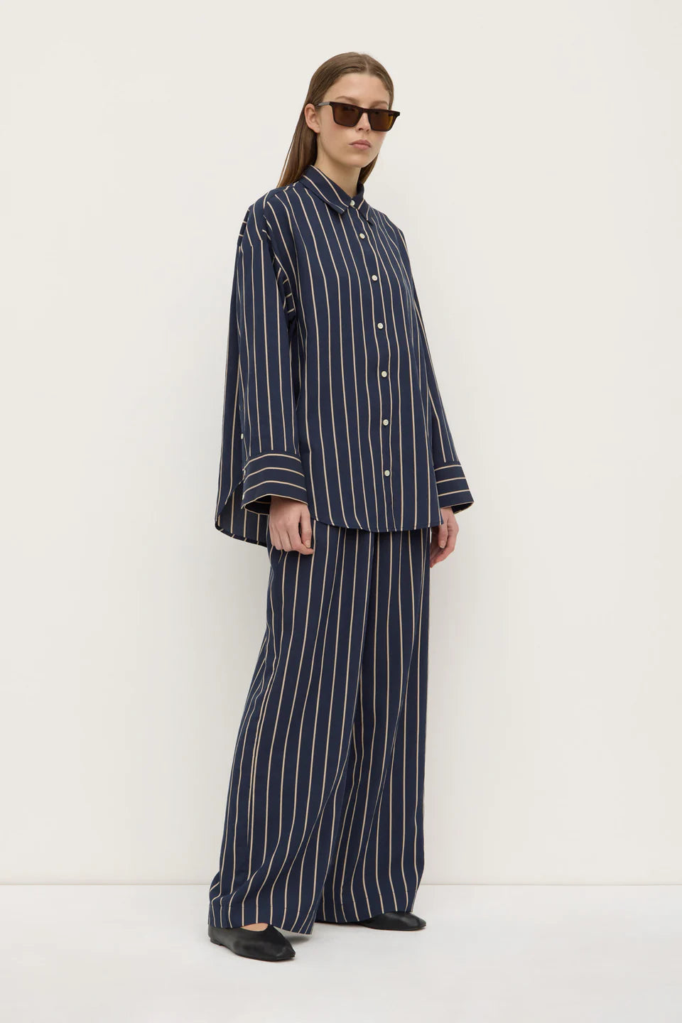 Colleen Stripe LS Shirt - Navy/Tan Stripe