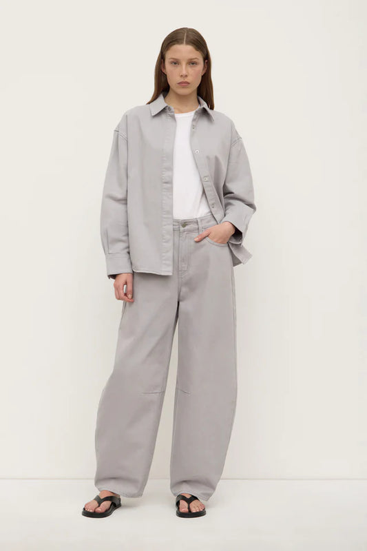 High Rise Barrel Jean - Light Grey
