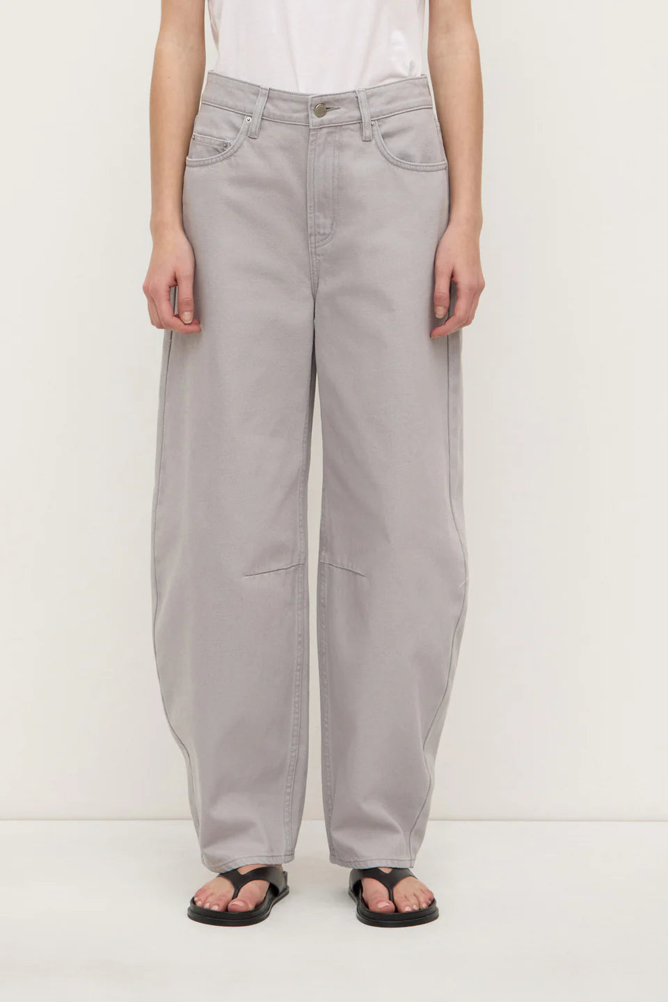 High Rise Barrel Jean - Light Grey