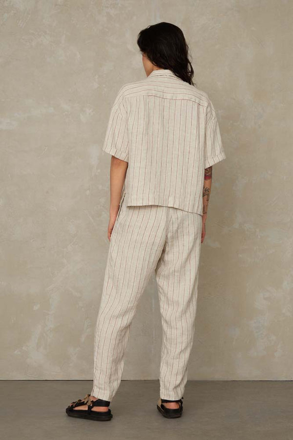 Lourdes Pants - Linen Stripe Red