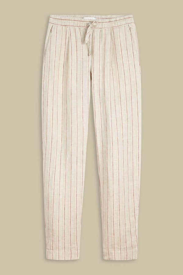 Lourdes Pants - Linen Stripe Red