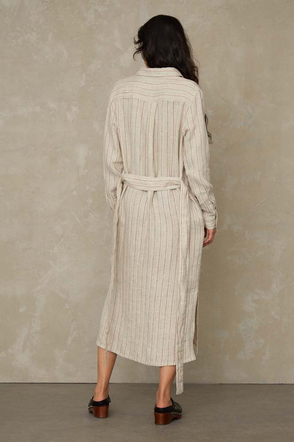 Maggy Dress - Linen Stripe Red