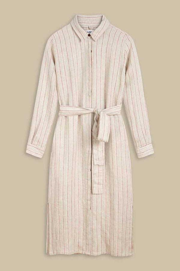 Maggy Dress - Linen Stripe Red