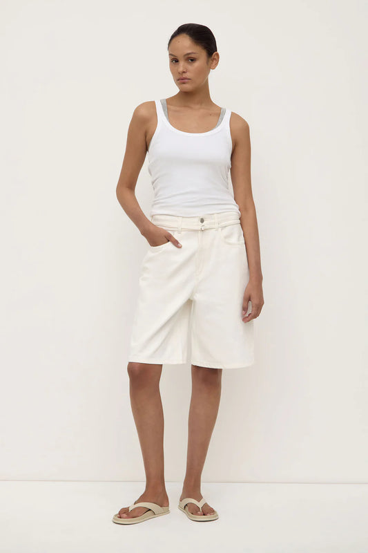 Loose Fit Long Denim Short - Vintage White