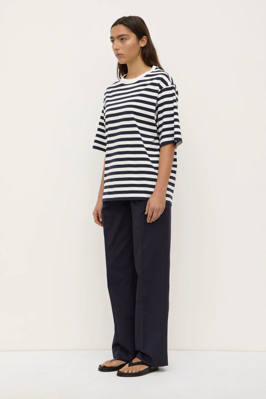 Monte Stripe Cotton Tee - True Navy/White Stripe