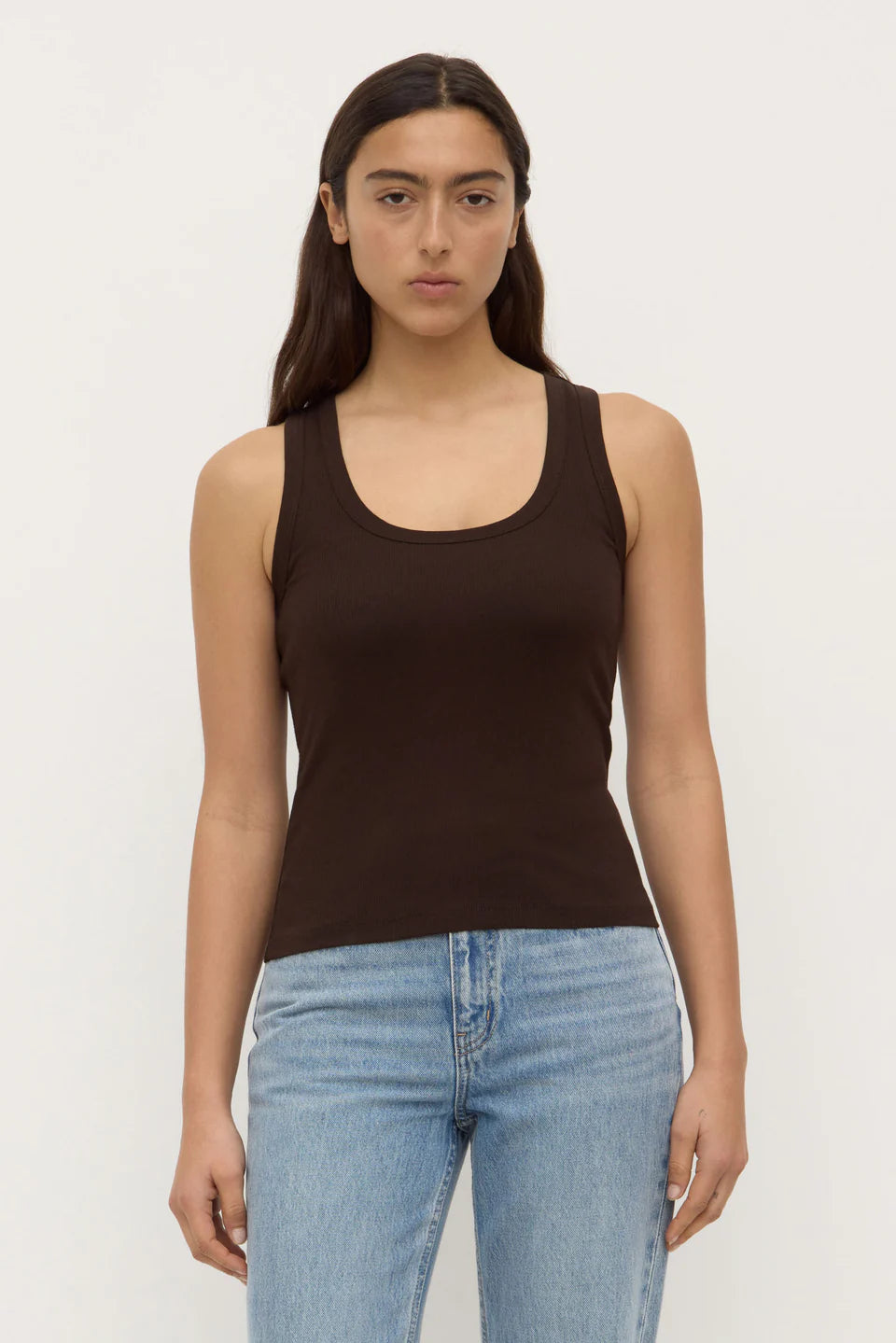 Robyn Scoop Neck Rib Tank - Ganache