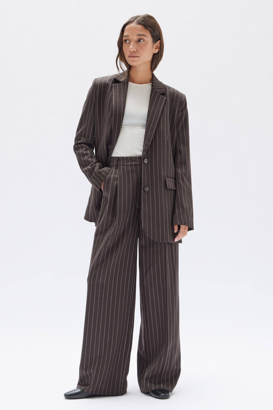 Sofia Wool Pinstripe Pant - Chestnut Stripe