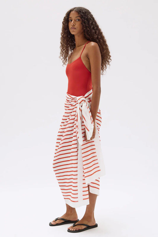 Stripe Cotton Sarong - Papaya/Cream