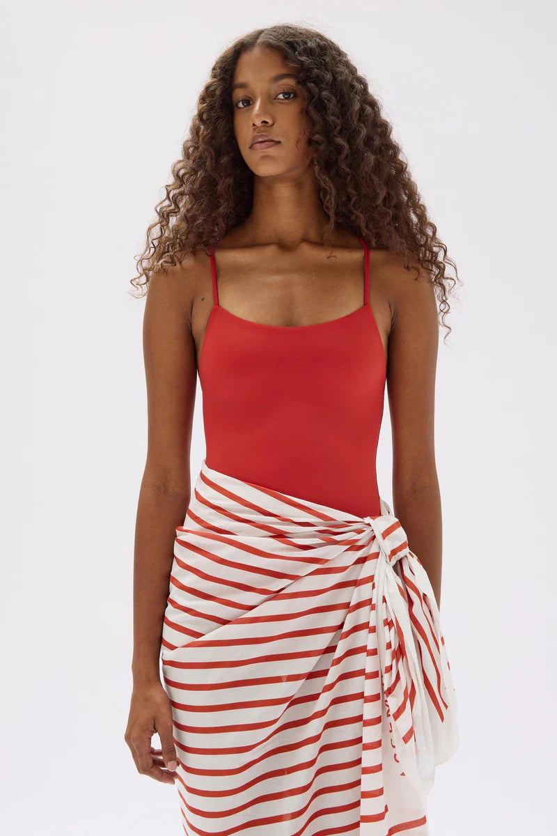 Stripe Cotton Sarong - Papaya/Cream