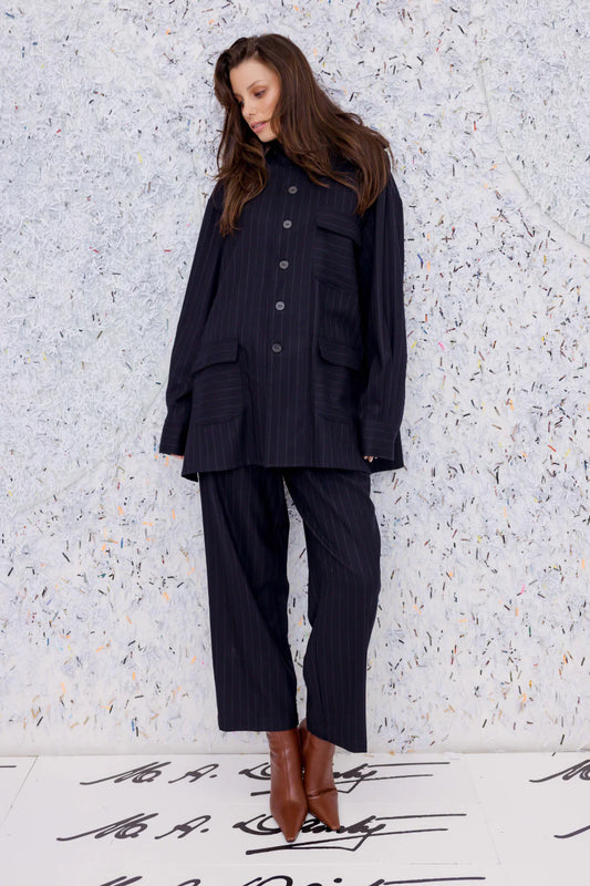 Tower Wool Pant - Navy Stripe