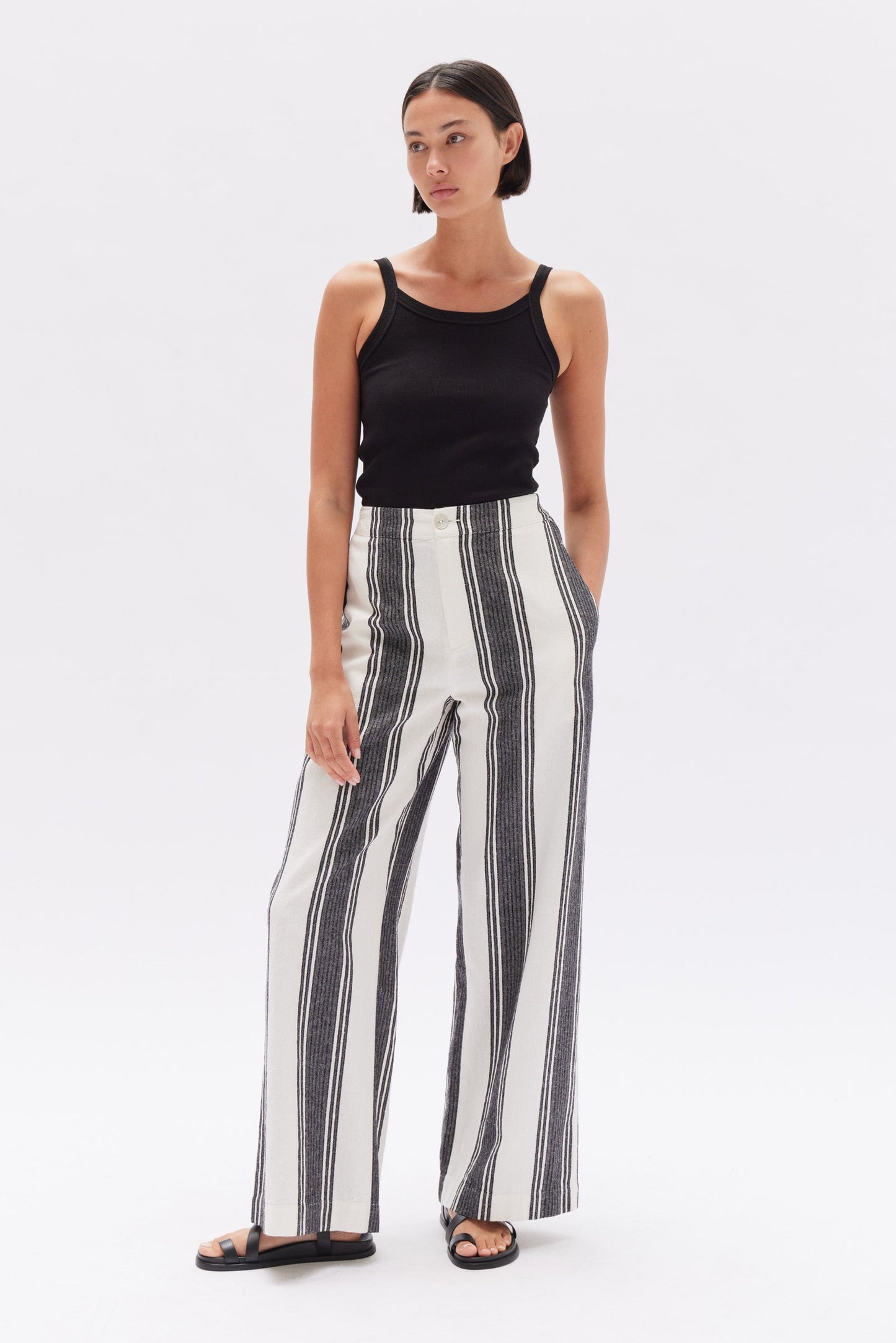 Tuscany Linen Stripe Pant - Black / White