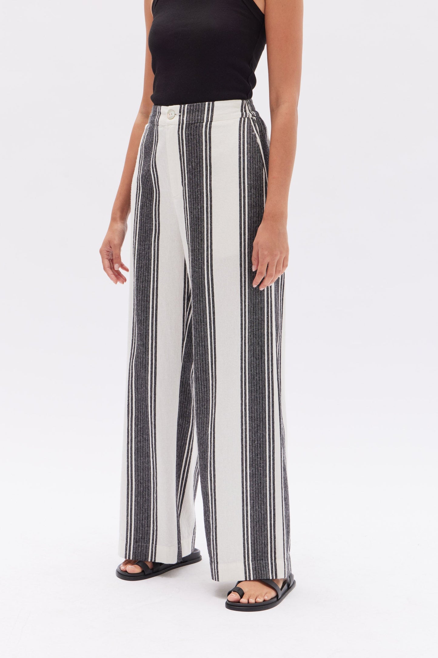 Tuscany Linen Stripe Pant - Black / White