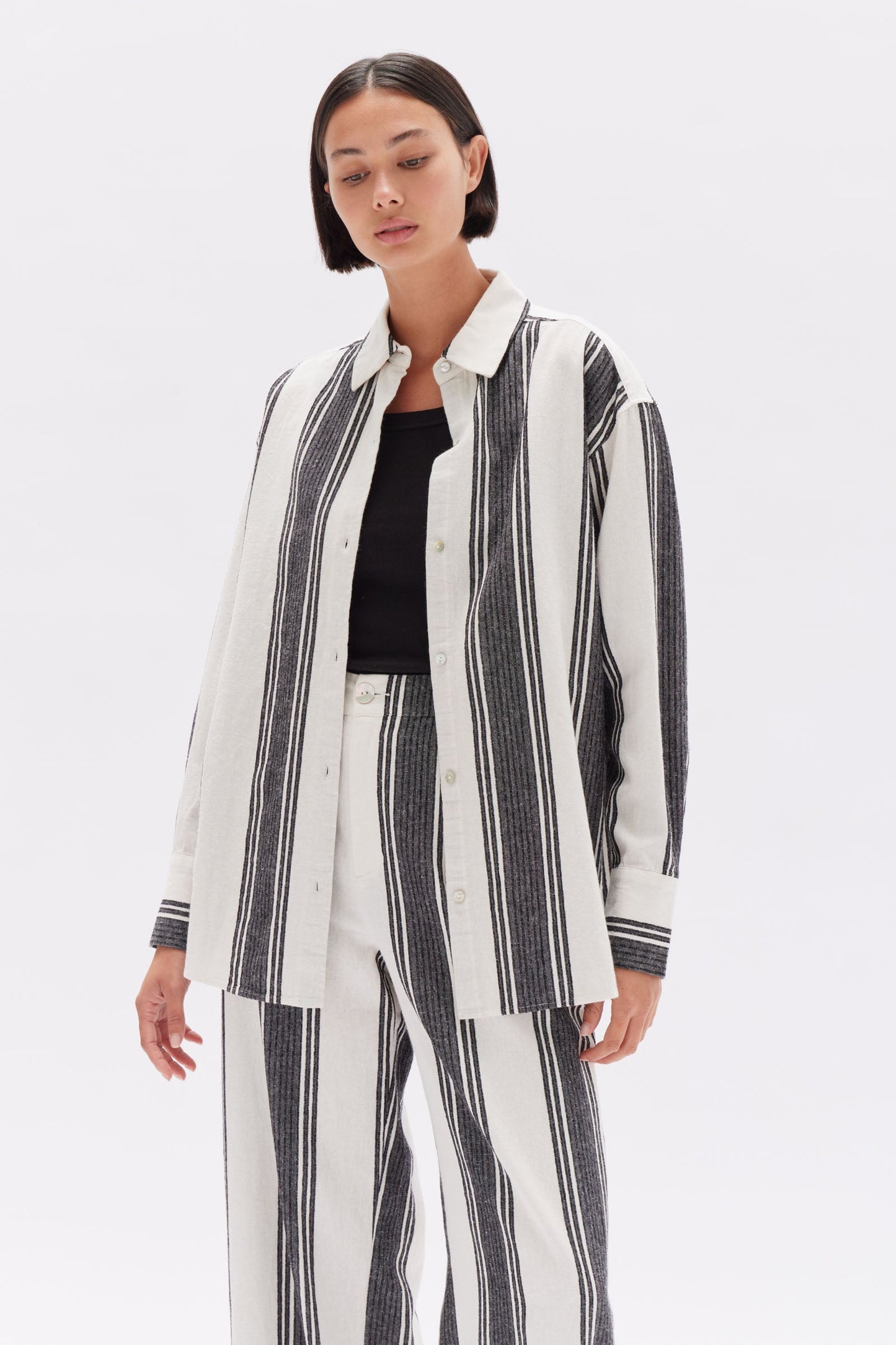 Tuscany Linen Stripe Long Sleeve Shirt - Black / White