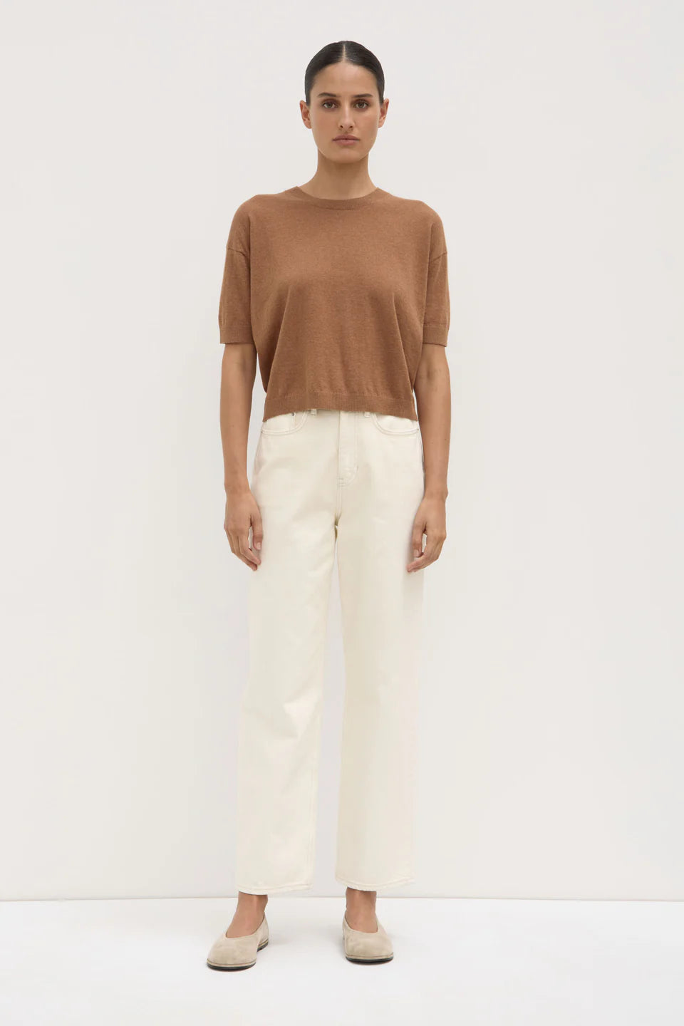 Vanya Cotton Cashmere Boxy Knit Tee - Bronze