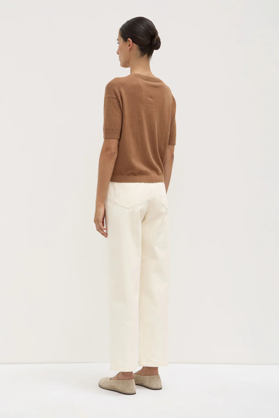 Vanya Cotton Cashmere Boxy Knit Tee - Bronze