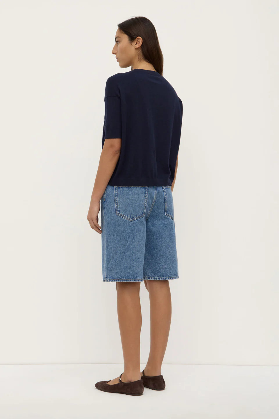 Vanya Cotton Cashmere Boxy Knit Tee - True Navy