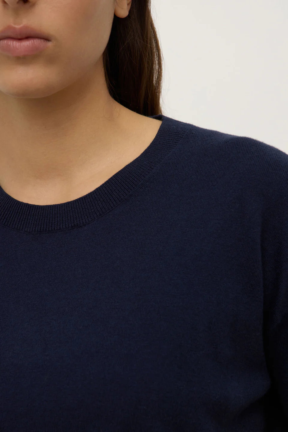 Vanya Cotton Cashmere Boxy Knit Tee - True Navy