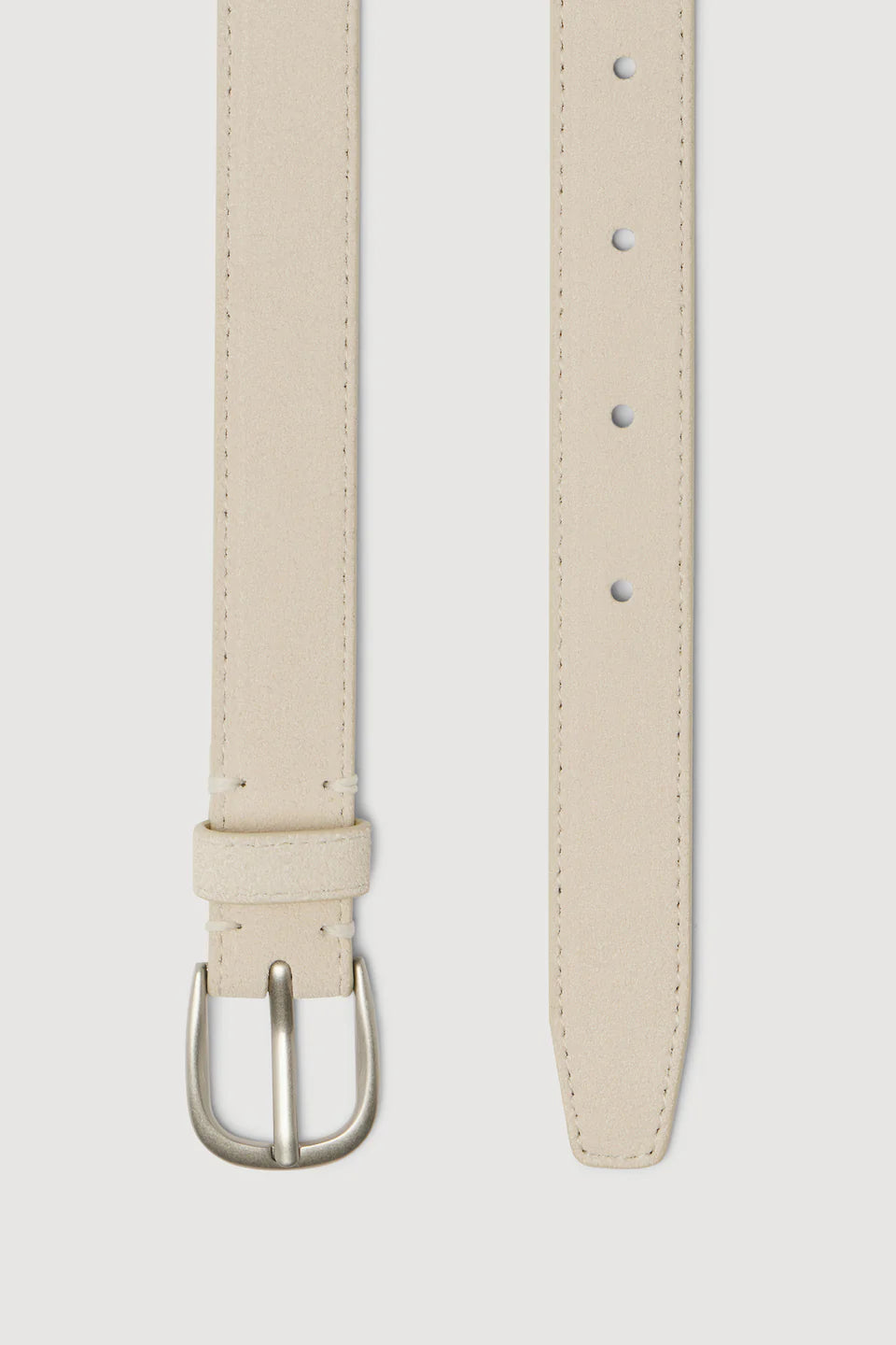 Womens Slim Suede Belt - Cream/Sliver