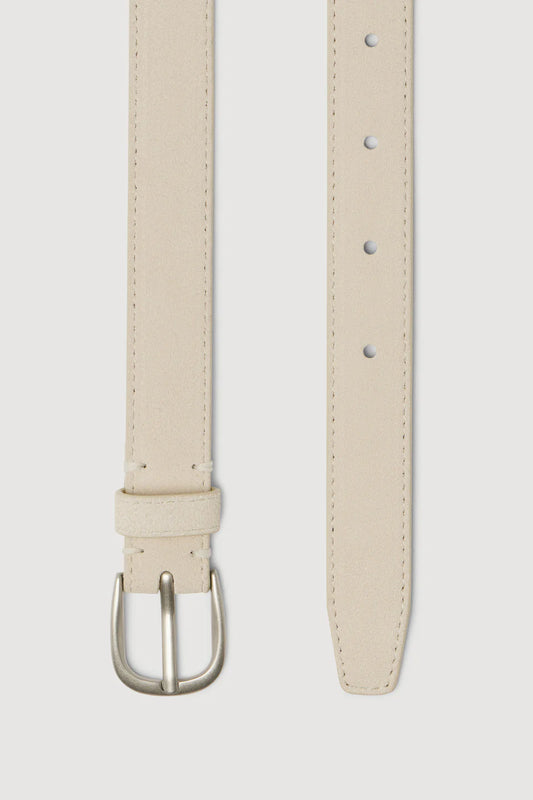 Womens Slim Suede Belt - Cream/Sliver