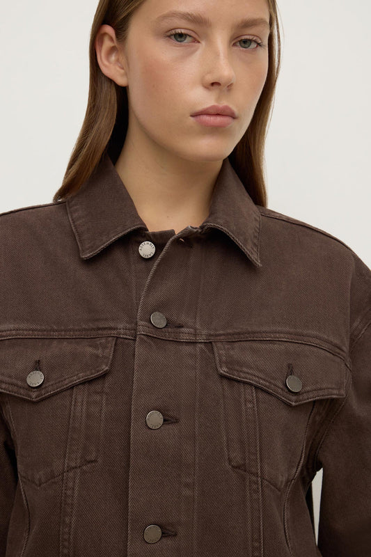 Womens Cropped Denim Jacket - Dark Ganache