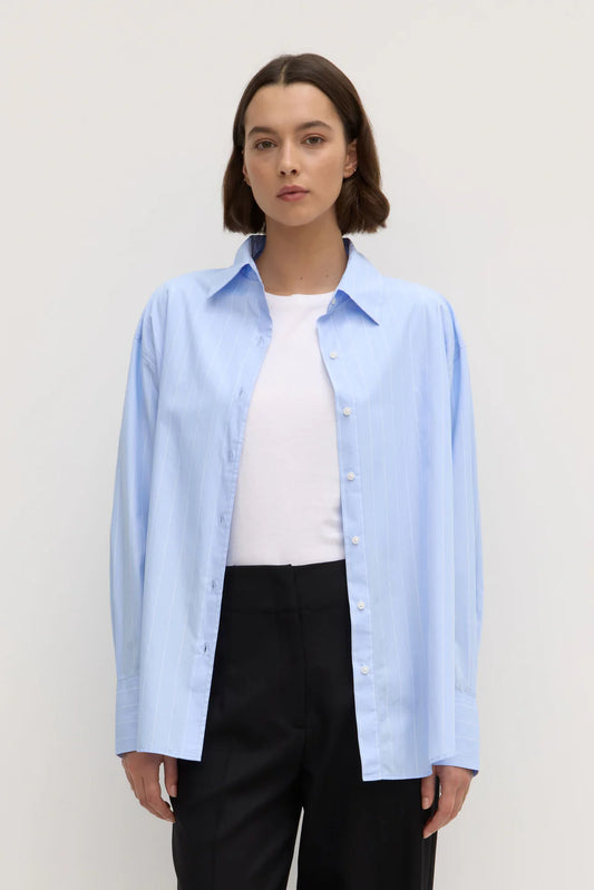 Womens Otis Poplin Stripe LS Shirt - Bahama/White