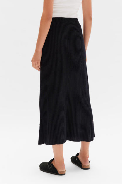 Wool Cashmere Rib Skirt - Black