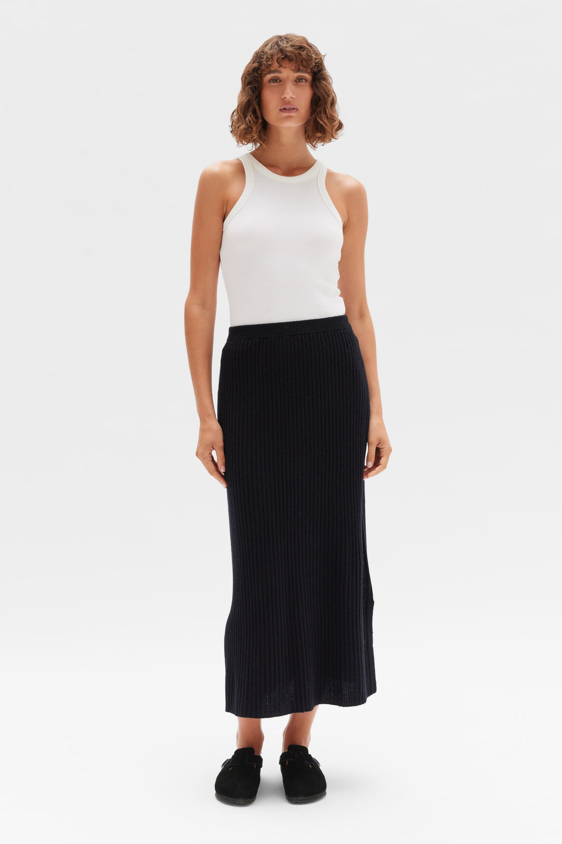 Wool Cashmere Rib Skirt - Black