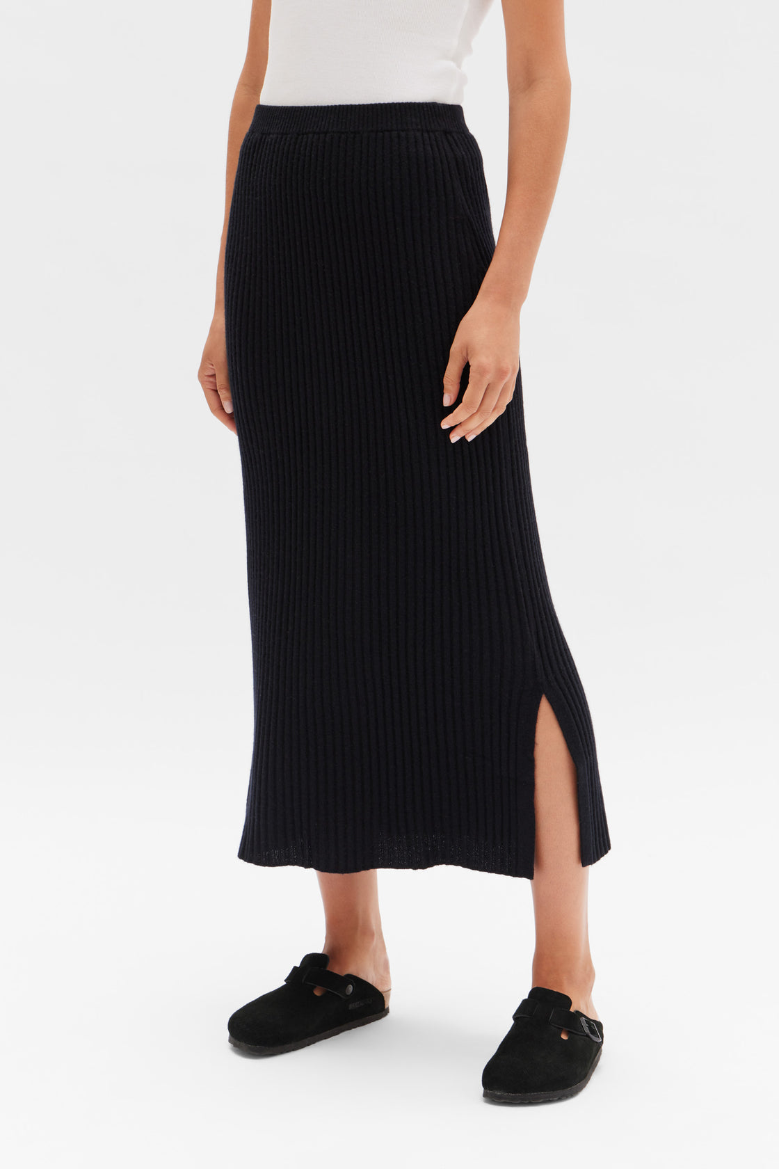 Wool Cashmere Rib Skirt - Black