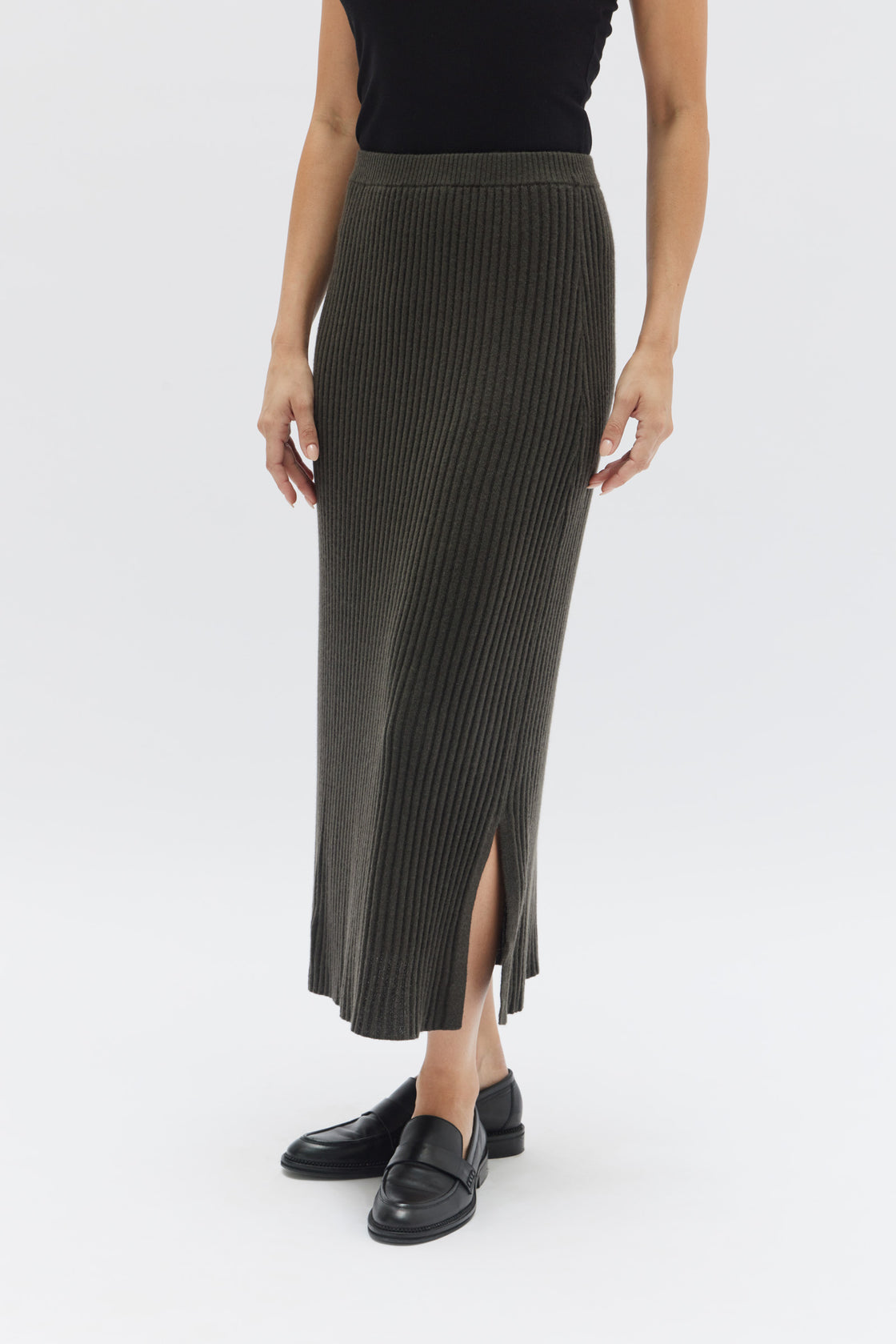 Wool Cashmere Rib Skirt - Clove