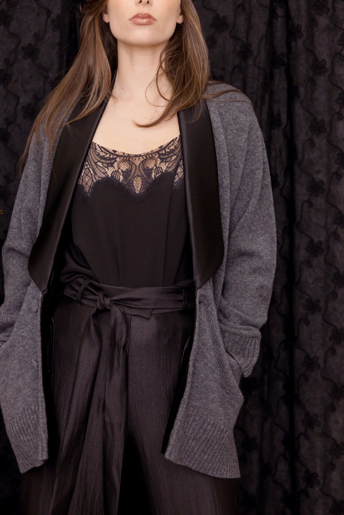 Chrissie Cashmere Jacket - Slate Black Trim