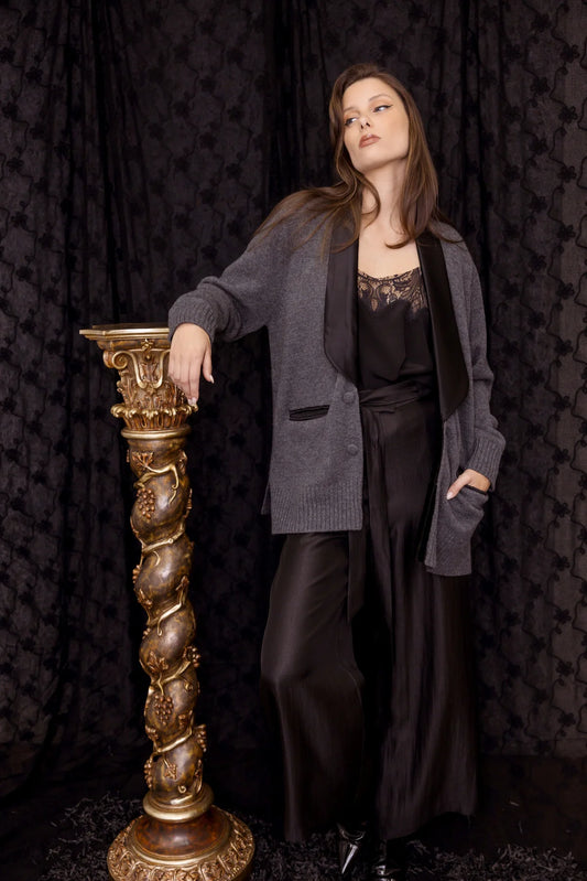 Chrissie Cashmere Jacket - Slate Black Trim