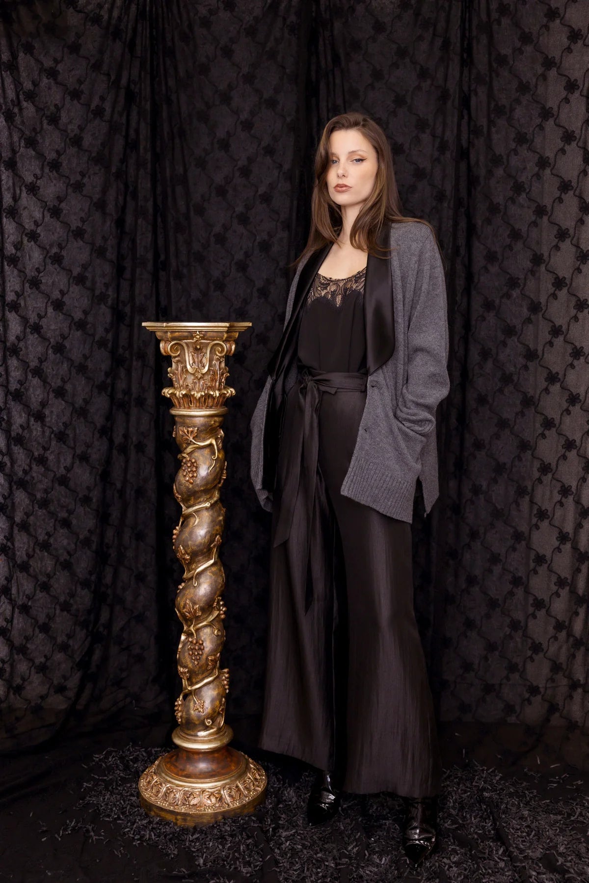 Chrissie Cashmere Jacket - Slate Black Trim