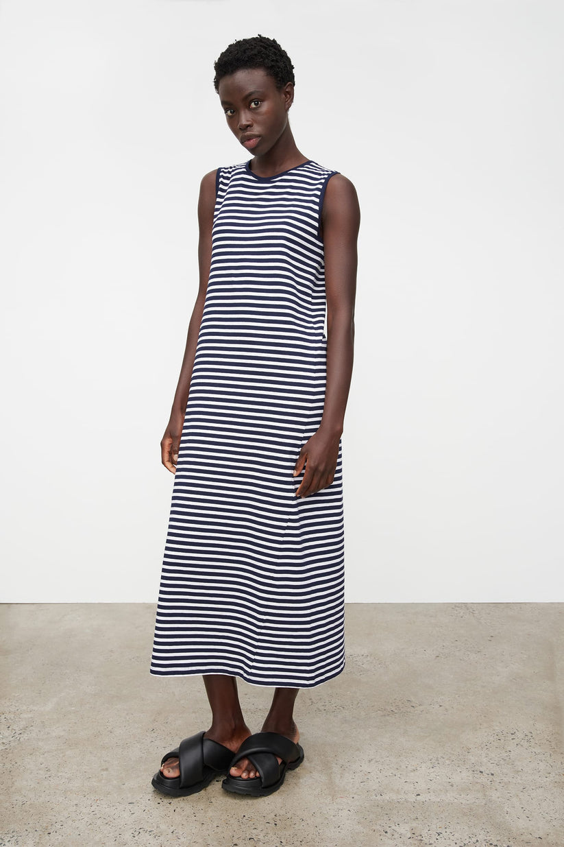 Long Singlet Dress - Navy Stripe