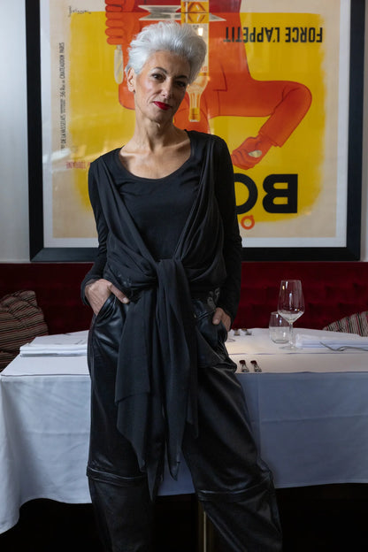 Twisted Silk Wrap Top - Black