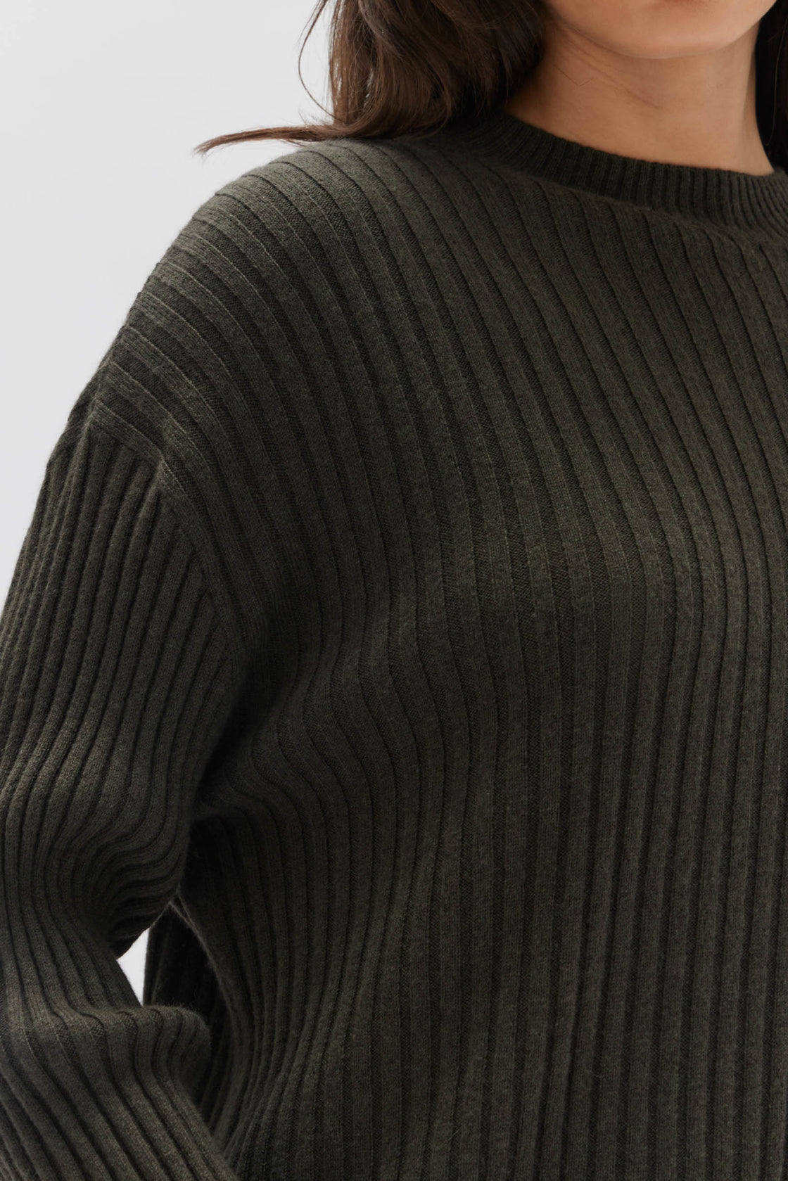 Wool Cashmere Rib Long Sleeve Top - Clove