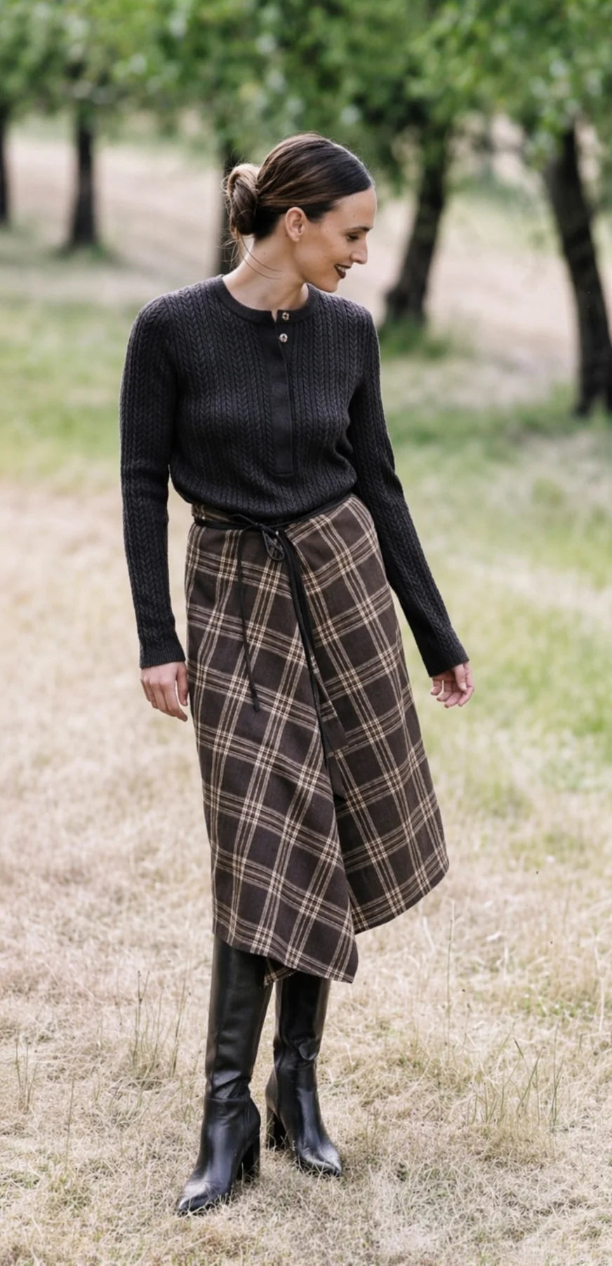 M.A Dainty - Argo Wrap Skirt - Brown/Gold Check
