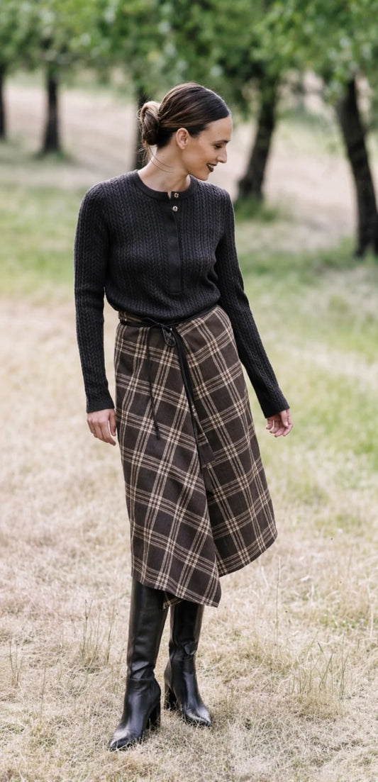 M.A Dainty - Argo Wrap Skirt - Brown/Gold Check