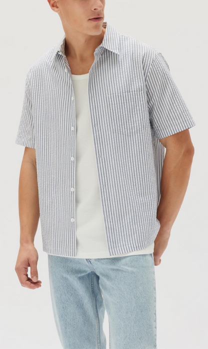 Treble Stripe Short Sleeve Shirt - Navy Stripe