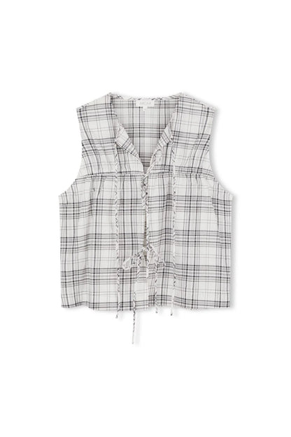 Camille Tie Top - Black & Cream Check