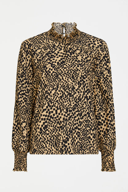 Veda Turtle Neck Top - Beige Sinda Print