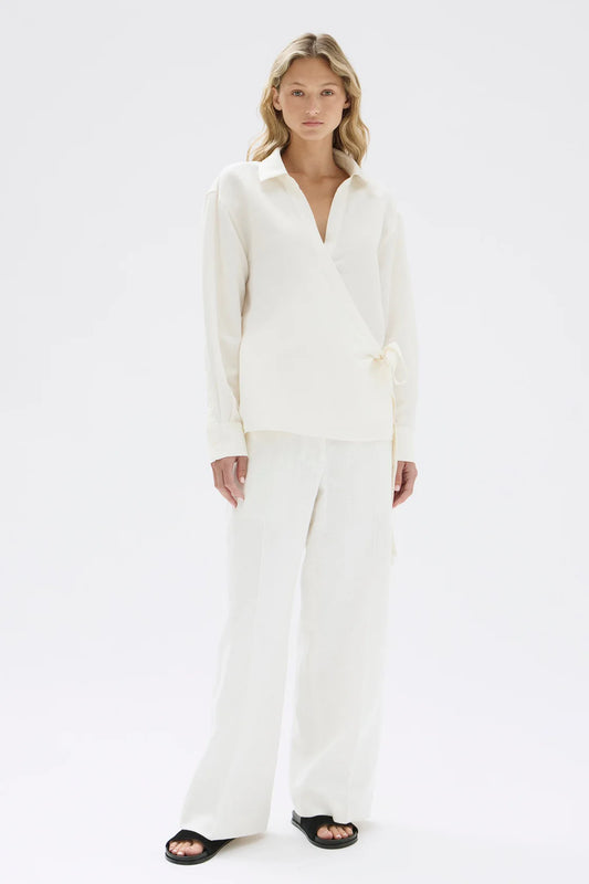 Allegra Long Sleeve Wrap Shirt - Cream