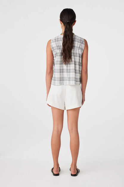 Camille Tie Top - Black & Cream Check