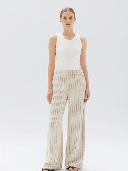 Neva Stripe Linen Trouser - Oat Stripe