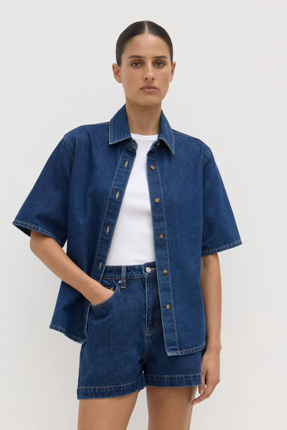 Boxy Denim SS Shirt - Heritage Blue